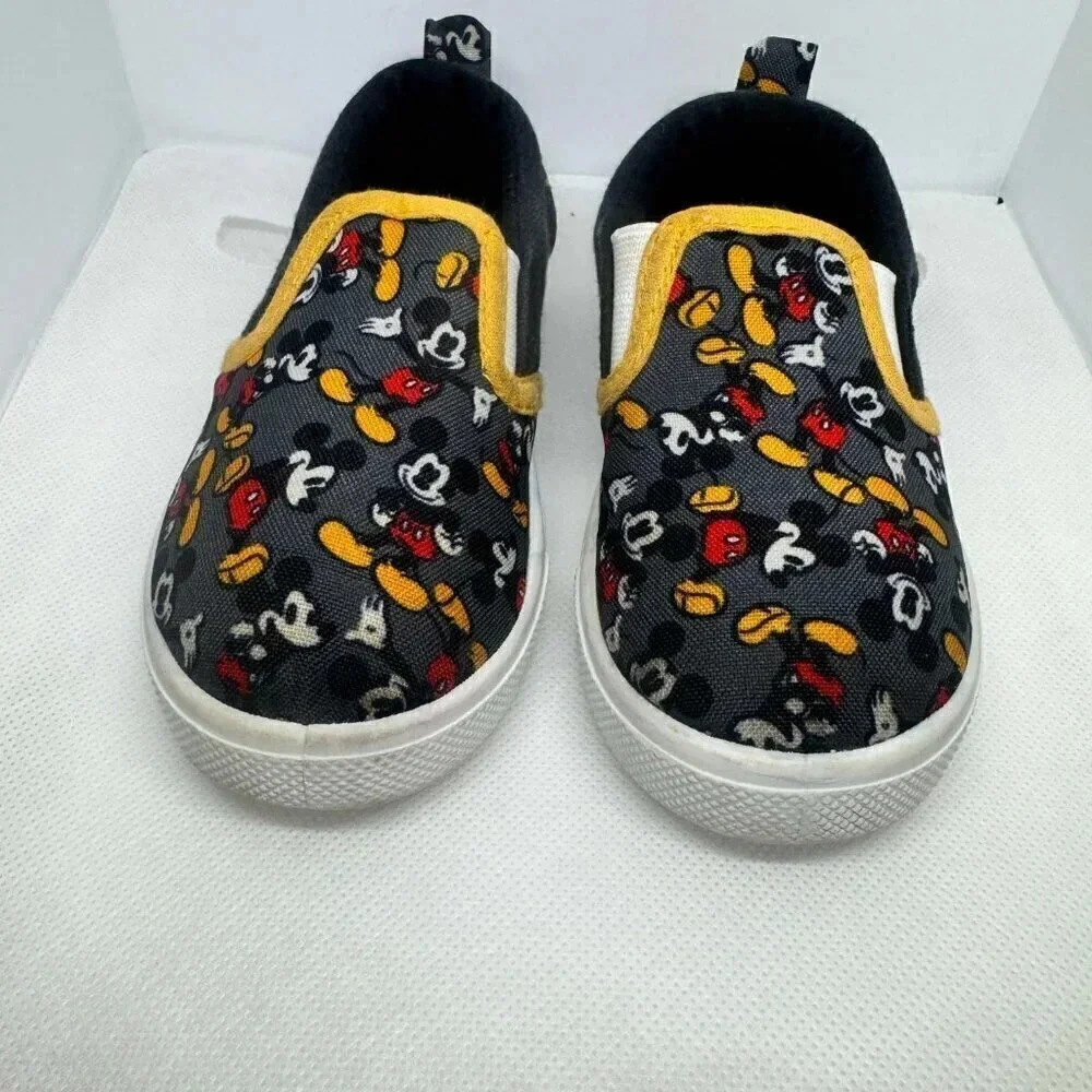 Disney Mickey Mouse Slip On Shoes Black Gray Yellow Toddler Size 5/6
